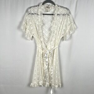 Vintage In Bloom Lace Robe Kimono Women size‎ Small Coquette Romantic Sheer